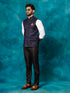 Vastramay Men's Navy Blue Woven Nehru Jacket